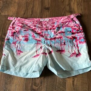 Orlebar Brown classic swim shorts, flamingo print